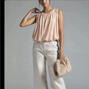 Anthropology Shimmering Cream Bubble Blouse